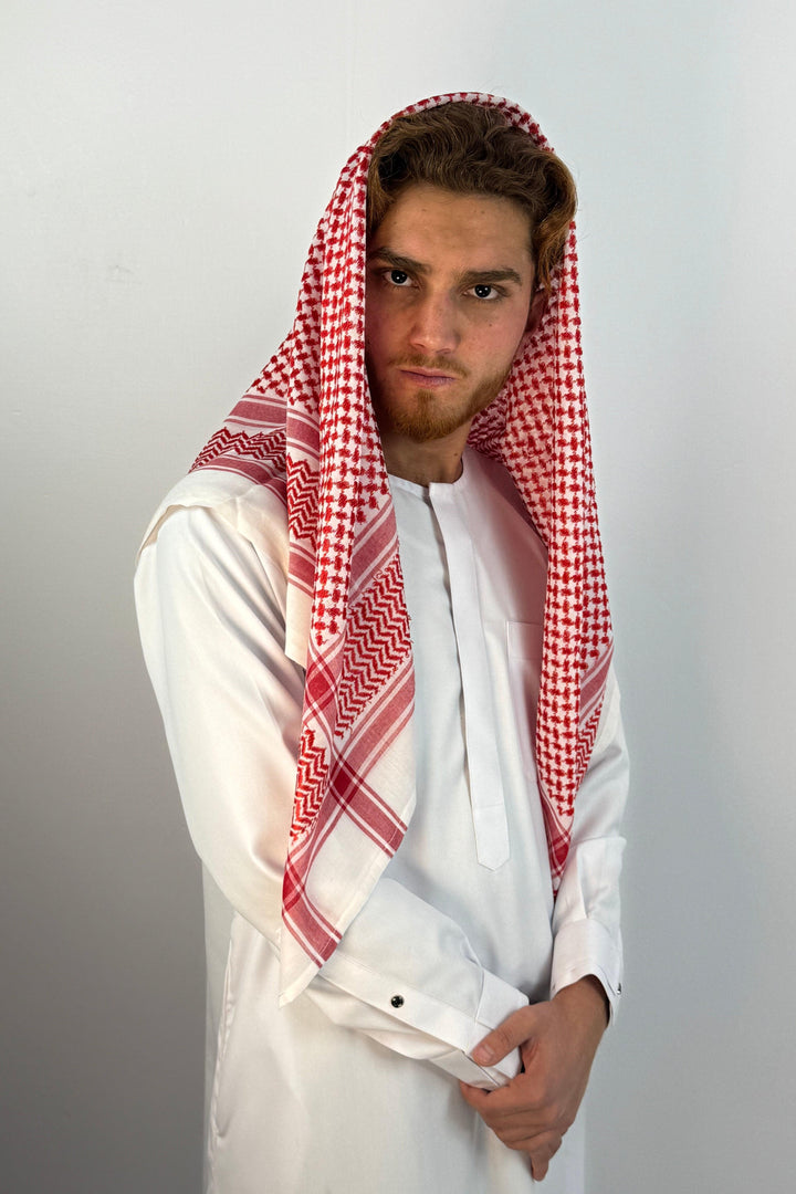 Red & White Shemagh Keffiyeh Scarf - Halal Threads