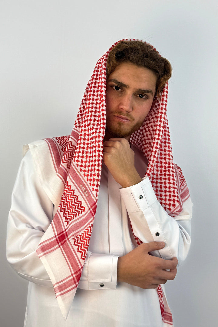 Red & White Shemagh Keffiyeh Scarf - Halal Threads