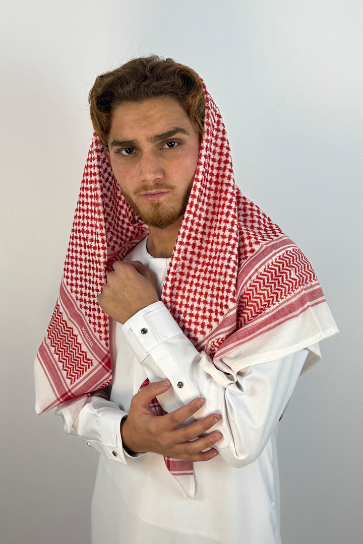 Red & White Shemagh Keffiyeh Scarf - Halal Threads
