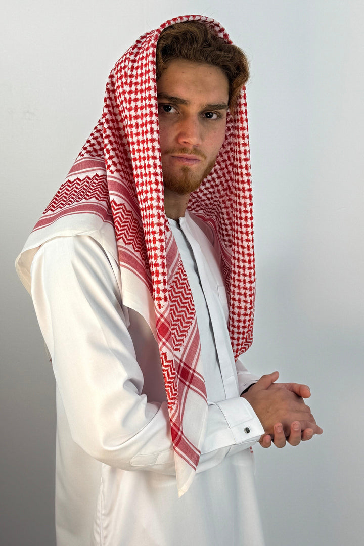 Red & White Shemagh Keffiyeh Scarf - Halal Threads