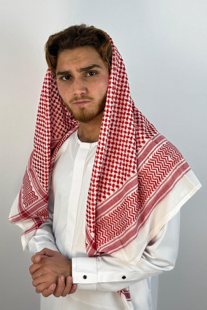 Red & White Shemagh Keffiyeh Scarf - Halal Threads