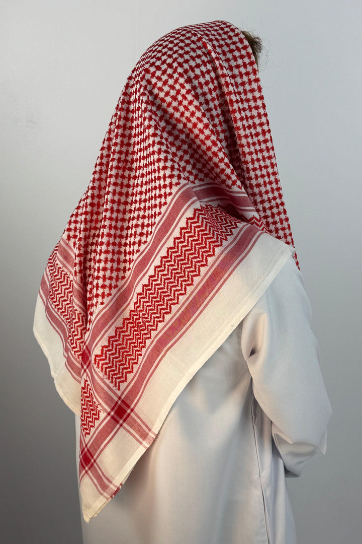 Red & White Shemagh Keffiyeh Scarf - Halal Threads