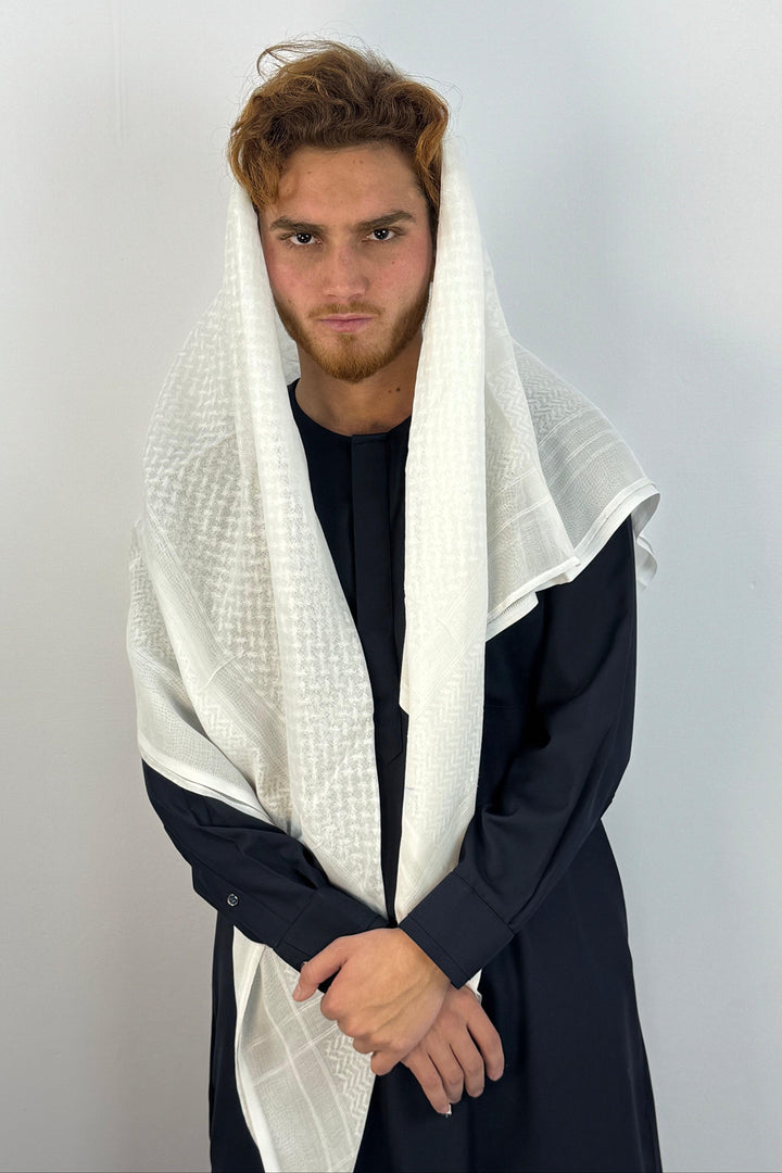 White Cotton Emirati Ghutrah Shemagh Scarf - Halal Threads