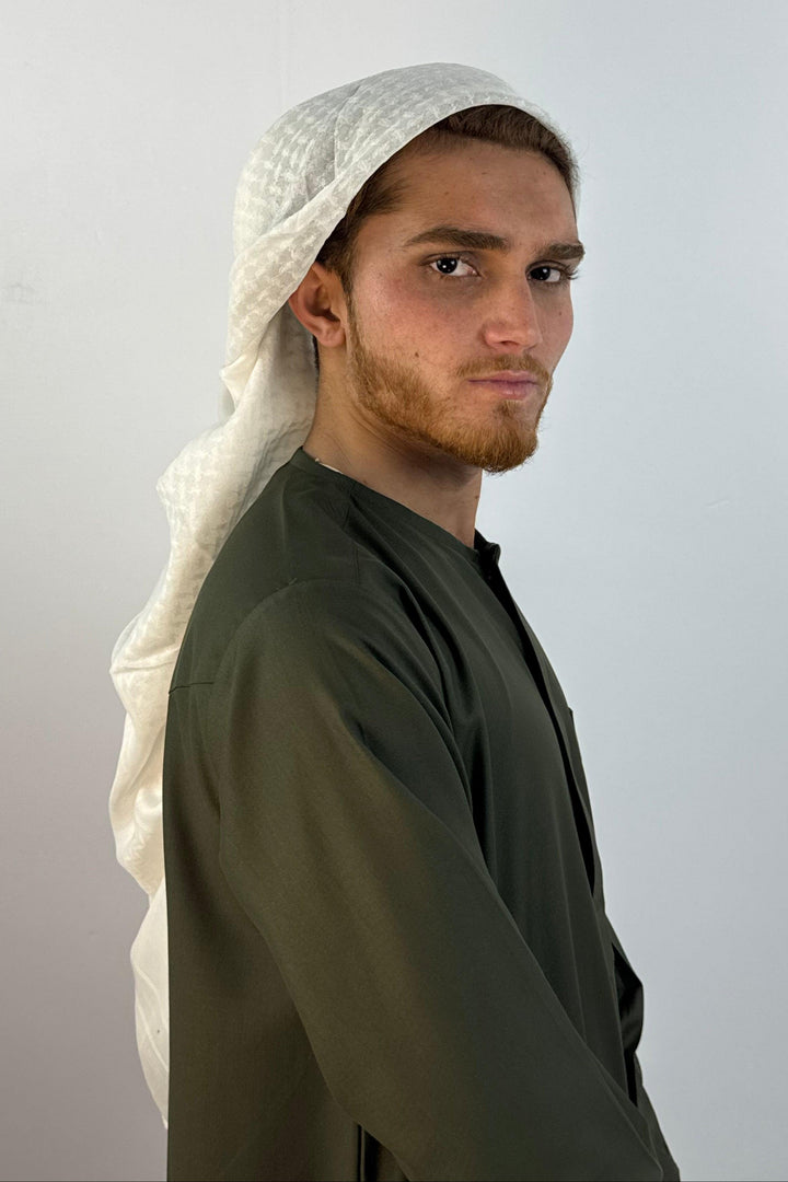 White Cotton Emirati Ghutrah Shemagh Scarf - Halal Threads