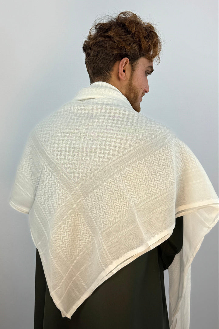 White Cotton Emirati Ghutrah Shemagh Scarf - Halal Threads