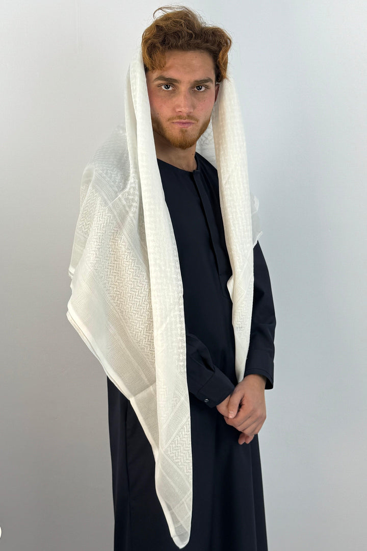 White Cotton Emirati Ghutrah Shemagh Scarf - Halal Threads
