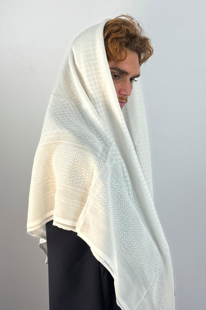 White Cotton Emirati Ghutrah Shemagh Scarf - Halal Threads