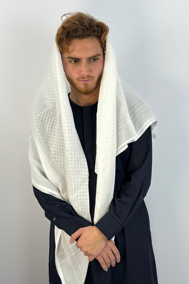 White Cotton Emirati Ghutrah Shemagh Scarf - Halal Threads
