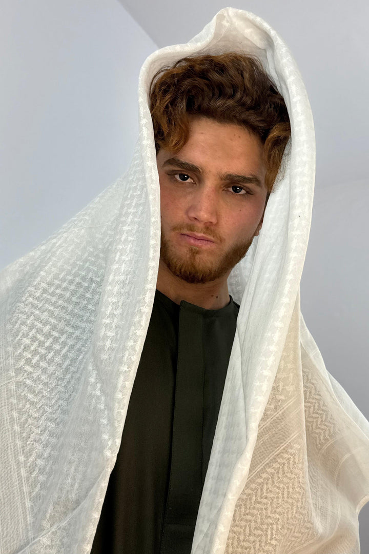 White Cotton Emirati Ghutrah Shemagh Scarf - Halal Threads